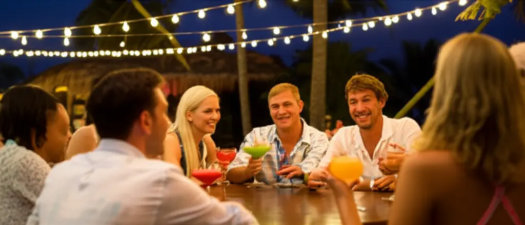 Tourists enjoying drinks at Caribbean bar