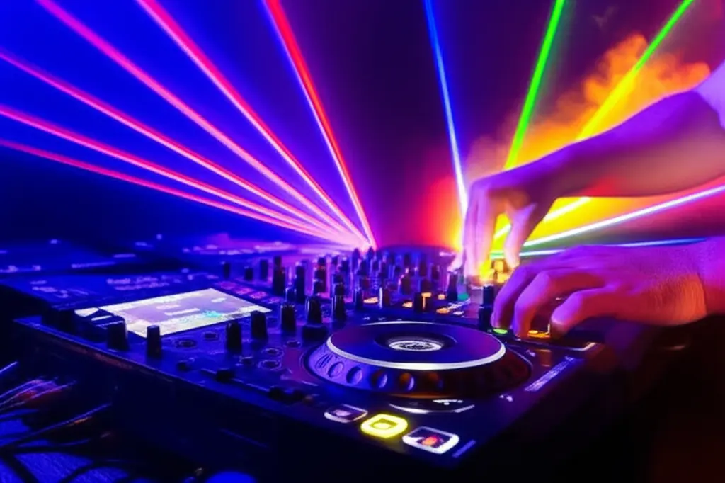 DJ en acción con luces láser